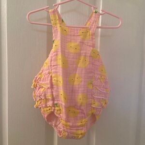 Angel Dear Lemon Ruffle Muslin Sunsuit Bubble Romper Pink Size 6-12 Months NWT